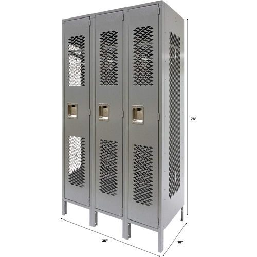 Casiers ventil&eacute;s, Bloc de 3, 36" x 18" x 78", Acier, Gris, D&eacute;mont&eacute;, Perfor&eacute; Cantin et fils