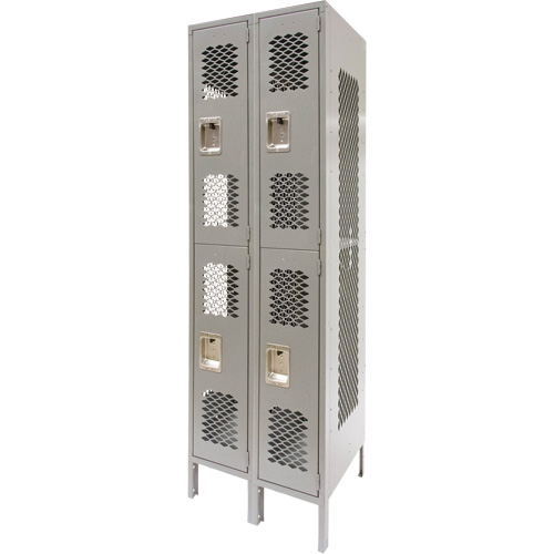 Casiers ventil&eacute;s, 2 niveaux, Bloc de 2, 24" x 18" x 78", Acier, Gris, D&eacute;mont&eacute;, Perfor&eacute; Cantin et fils