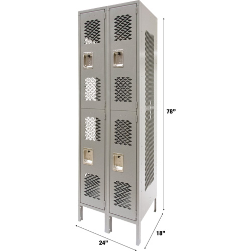 Casiers ventil&eacute;s, 2 niveaux, Bloc de 2, 24" x 18" x 78", Acier, Gris, D&eacute;mont&eacute;, Perfor&eacute; Cantin et fils