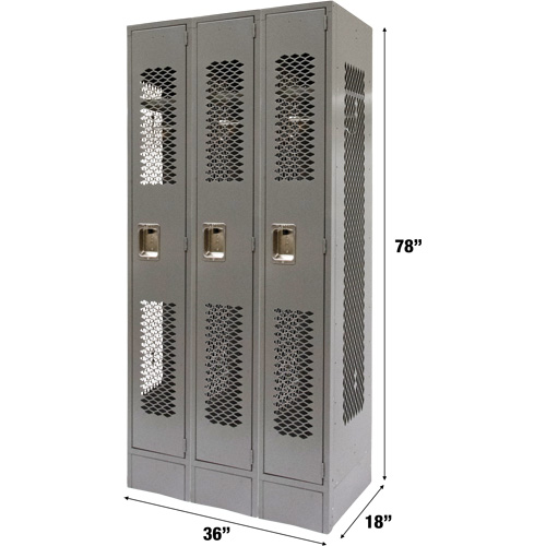 Casiers ventil&eacute;s, Bloc de 3, 36" x 18" x 78", Acier, Gris, D&eacute;mont&eacute;, Perfor&eacute; Cantin et fils