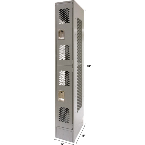 Vented Lockers, 2 -tier, 12" x 18" x 78", Steel, Grey, Knocked Down, Perforated Cantin et fils
