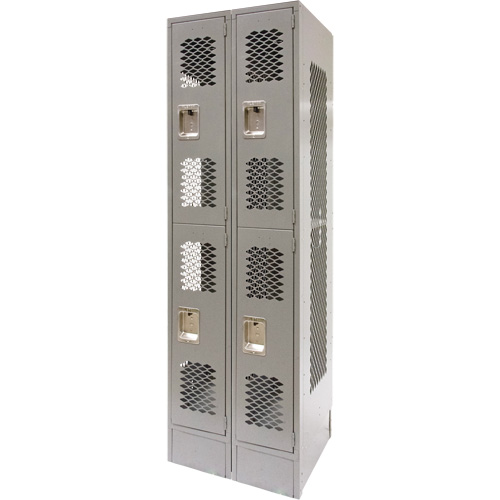 Casiers ventil&eacute;s, 2 niveaux, Bloc de 2, 24" x 18" x 78", Acier, Gris, D&eacute;mont&eacute;, Perfor&eacute; Cantin et fils