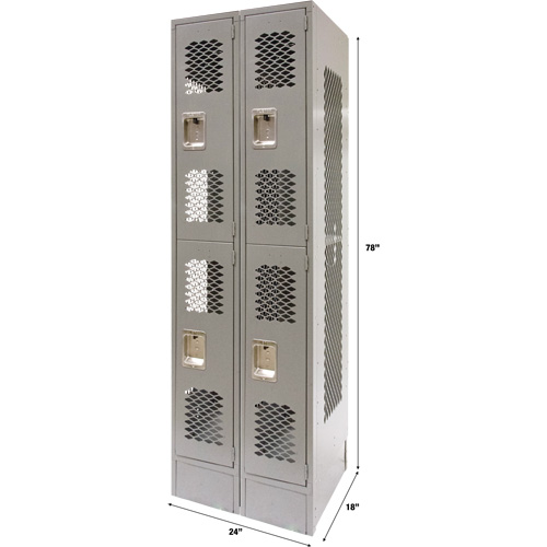 Casiers ventil&eacute;s, 2 niveaux, Bloc de 2, 24" x 18" x 78", Acier, Gris, D&eacute;mont&eacute;, Perfor&eacute; Cantin et fils