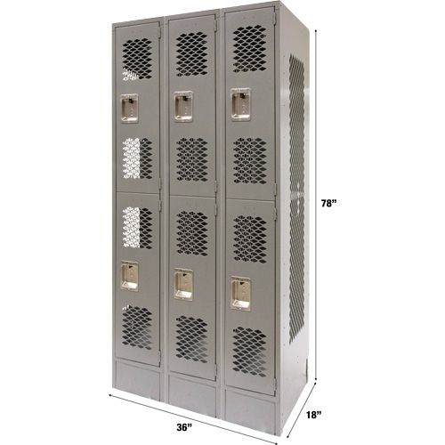 Casiers ventil&eacute;s, 2 niveaux, Bloc de 3, 36" x 18" x 78", Acier, Gris, D&eacute;mont&eacute;, Perfor&eacute; Cantin et fils