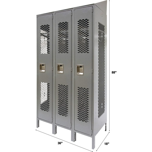 Casiers ventil&eacute;s, Bloc de 3, 36" x 18" x 88", Acier, Gris, D&eacute;mont&eacute;, Perfor&eacute; Cantin et fils