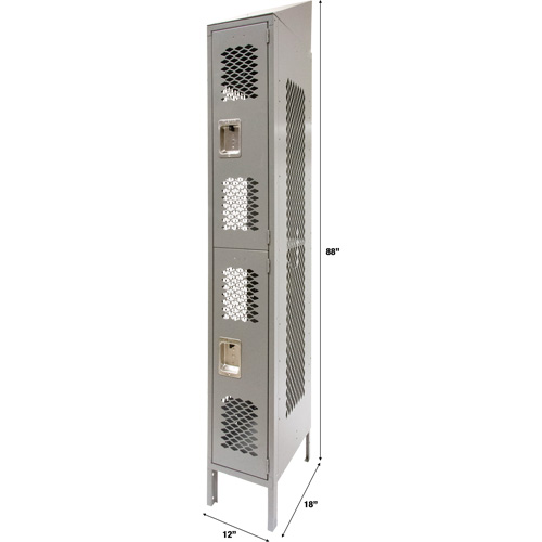Casiers ventil&eacute;s, 2 niveaux, 12" x 18" x 88", Acier, Gris, D&eacute;mont&eacute;, Perfor&eacute; Cantin et fils