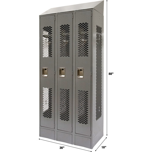 Casiers ventil&eacute;s, Bloc de 3, 36" x 18" x 88", Acier, Gris, D&eacute;mont&eacute;, Perfor&eacute; Cantin et fils