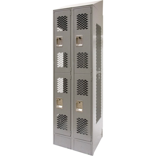 Vented Lockers, 2 -tier, Bank of 2, 24" x 18" x 88", Steel, Grey, Knocked Down, Perforated Cantin et fils