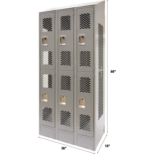 Casiers ventil&eacute;s, 2 niveaux, Bloc de 3, 36" x 18" x 88", Acier, Gris, D&eacute;mont&eacute;, Perfor&eacute; Cantin et fils