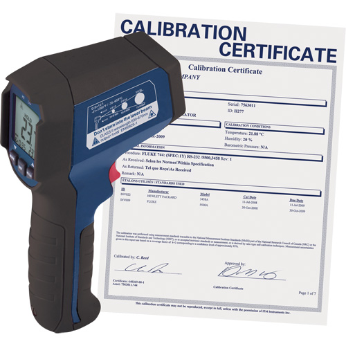 Infrared Thermometer with Calibration Certificate, -31°- 1202° F ( -35° - 650° C ), 12:1, Adjustable Emmissivity Cantin et fils