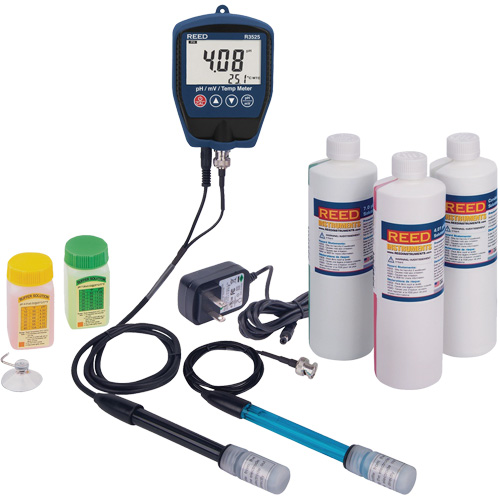 R3525 pH/mV Meter with ORP Electrode, pH/Conductivity Solutions & Power Adapter Kit Cantin et fils