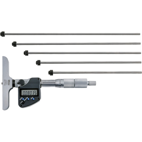 Digital Depth Micrometer with Interchangeable Rod, 0" - 12" (0 mm - 304.8 mm) Range, 0.00005" (0.001 mm) Resolution Cantin et fils