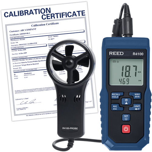 Thermo-an&eacute;mom&egrave;tre &agrave; aube R4100 avec volume d'air et certificat d'&eacute;talonnage, Enregistrement des donn&eacute;es, Gamme de v&eacute;locit&eacute; d'air de 0,4 - 30 m/sec Cantin et fils
