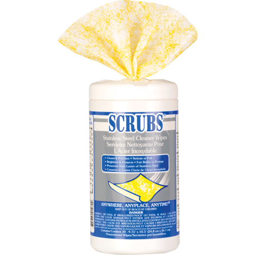 Lingettes nettoyantes pour l'acier inoxydable, 30 lingettes, 10-1/2" x 9-3/4" Cantin et fils
