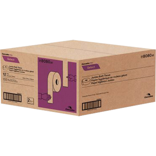 Pro Select Toilet Paper, Jumbo Roll, 2 Ply, 500' Length, White Cantin et fils