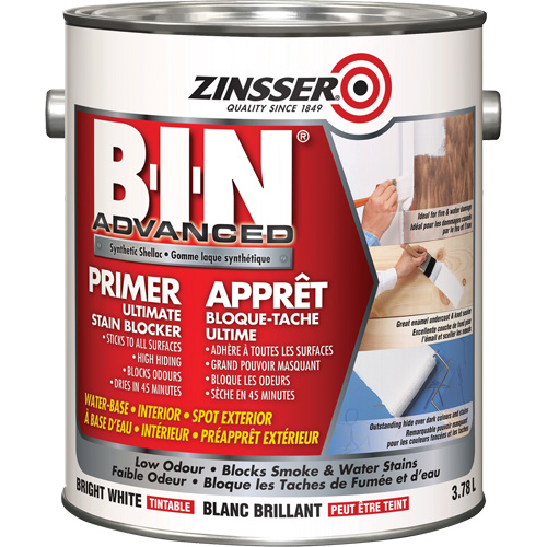 Appr&ecirc;t avanc&eacute; &agrave; base de gomme-laque synth&eacute;tique B-I-N, 3,78 L, Gallon, Blanc brillant teintable Cantin et fils