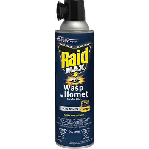 Mousse insecticide contre les gu&ecirc;pes et les frelons Raid Max, 500 g, Canette a&eacute;rosol, &agrave; base de solvant Cantin et fils