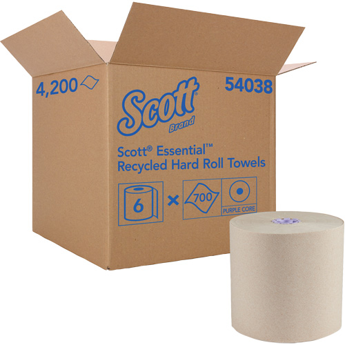 Essuie-mains bruns en fibres recycl&eacute;es &agrave; 100 % &agrave; enroulement serr&eacute; Essential, 1 pli, Standard, 700' lo Cantin et fils