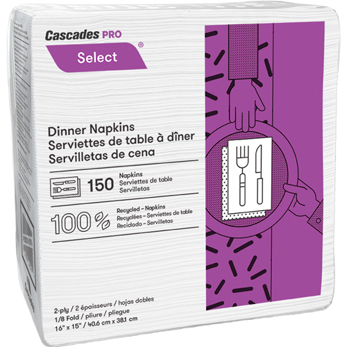 Pro Select&reg; 1/8 Fold Dinner Napkin, 2 Ply, 15" x 16" Cantin et fils