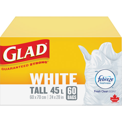 Tall 45L Febreze Garbage Bags, Regular, 24" W x 28" L, White Cantin et fils