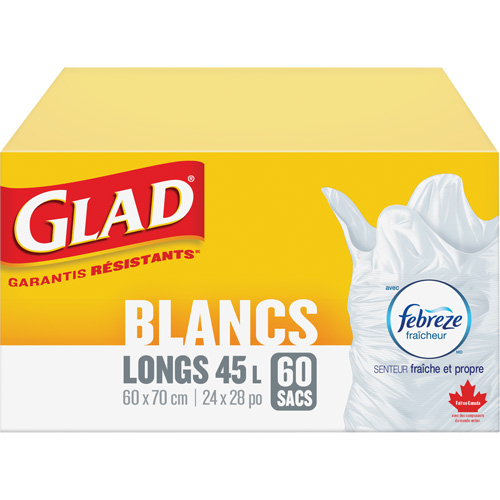 Tall 45L Febreze Garbage Bags, Regular, 24" W x 28" L, White Cantin et fils