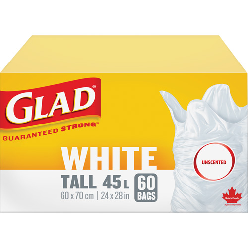 Tall 45L Unscented Garbage Bags, Regular, 24" W x 28" L, White Cantin et fils