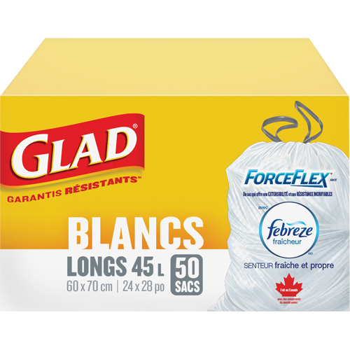 Tall 45L Febreze Garbage Bags, Regular, 24" W x 28" L, White Cantin et fils