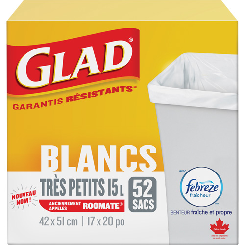 Tr&egrave;s petits sacs &agrave; ordures 15 L avec Febreze, R&eacute;gulier, 17" la x 20" lo, Blanc Cantin et fils