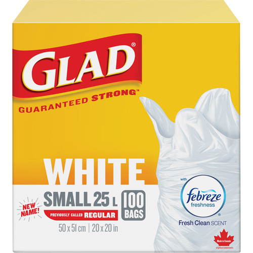 Small 25L Febreze Garbage Bags, Regular, 20" W x 20" L, White Cantin et fils