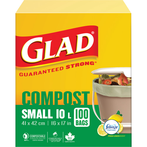 Small Compostable Bags, Regular, 17" L x 16" W, Brown, 10 L (3 Gal.) Capacity Cantin et fils