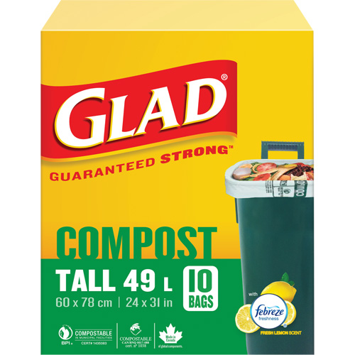 Tall Compostable Bags, Regular, 31" L x 24" W, Brown, 49 L (13 Gal.) Capacity Cantin et fils