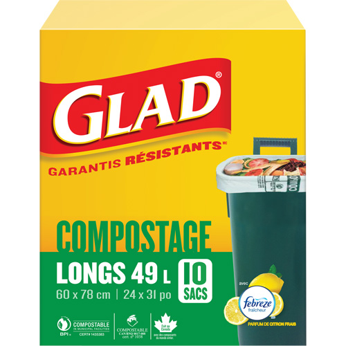 Tall Compostable Bags, Regular, 31" L x 24" W, Brown, 49 L (13 Gal.) Capacity Cantin et fils