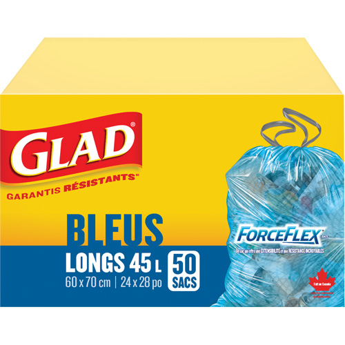 Sacs de recyclage 45 L, R&eacute;gulier, 24" la x 28" lo, Bleu Cantin et fils