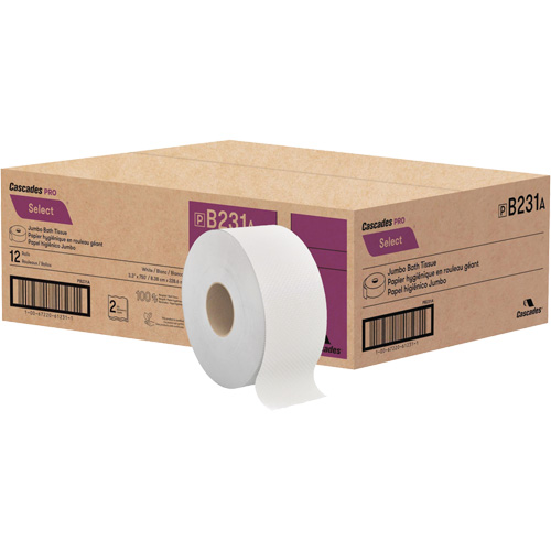 Papier toilette Pro Select, Rouleau G&eacute;ant, 2 Pli, Longueur 750', Blanc Cantin et fils