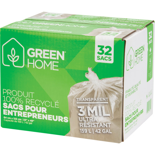 Sacs &agrave; ordures Green Home, Fort, 33" la x 48" lo, 3 mils, Transparent, Capacit&eacute; 159 L (42 gal.) Cantin et fils
