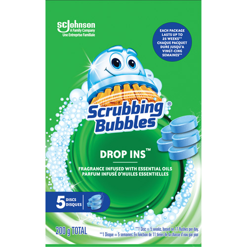 Pastilles nettoyantes pour toilettes Scrubbing Bubbles Drop-Ins, 200 g, Tampon Cantin et fils