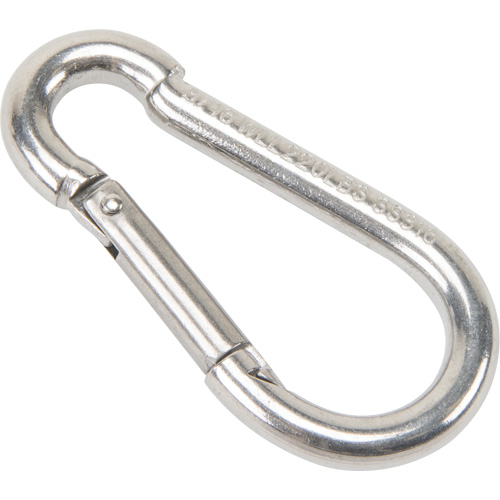 Mousqueton en acier inoxydable, 220 lb (0,11 tonne) Charge d'utilisation max., 3/16" Taille, 5/16" Oeil Cantin et fils