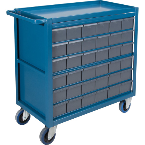 Chariot &agrave; tablette avec tiroir, 1200 lb Capacit&eacute;, Acier, 18" x la, 35" x ha, 36" p, Roues en Caoutchouc, Enti&egrave;rement soud&eacute;, 36 tirroirs Cantin et fils