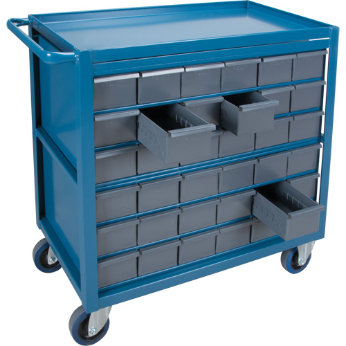 Chariot &agrave; tablette avec tiroir, 1200 lb Capacit&eacute;, Acier, 18" x la, 35" x ha, 36" p, Roues en Caoutchouc, Enti&egrave;rement soud&eacute;, 36 tirroirs Cantin et fils