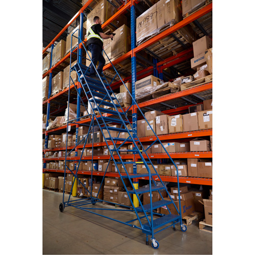 CSA-Certified Rolling Step Ladder with Locking Step, 16 Steps, 30" Step Width, 144" Platform Height, Steel Cantin et fils