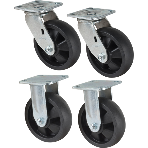 Jeu de roulettes, Fixe/Pivotant, 6" (152,4 mm), Nylon, 2400 lb (1089 kg) Cantin et fils