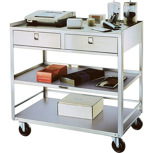 Supports en acier inoxydable pour &eacute;quipement, 300 lb Capacit&eacute;, Acier inoxydable, 20"/20-1/8" x la, 35" x ha, 37"/36-3/8" p, D&eacute;mont&eacute;, 2 tirroirs Cantin et fils
