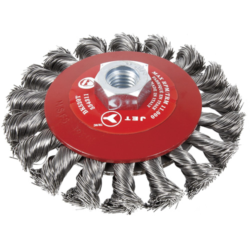 Brosse conique &agrave; fils torsad&eacute;s BK520T, Dia. 5", Arbre 5/8-11 Cantin et fils