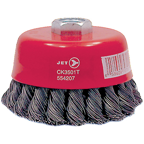 Brosse boisseau &agrave; fils nou&eacute;s torsad&eacute;s haute performance CK3501T, Dia. 3-1/2", Fils 0,02", Arbre 5/8"-11, Acier Cantin et fils