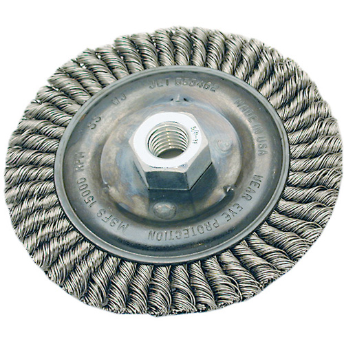 Brosse pour cordon de soudure, Dia. 4", Fils 0,022", Arbre 5/8"-11, Acier Cantin et fils