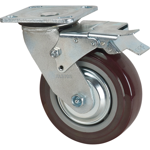 Caster, Swivel with Brake, 6" (152.4 mm), Polyurethane, 850 lbs. (385 kg.) Cantin et fils