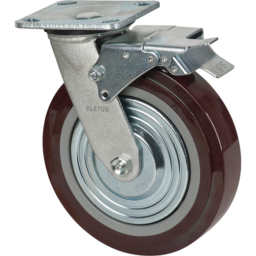 Caster, Swivel with Brake, 8" (203.2 mm), Polyurethane, 1000 lbs. (453.6 kg.) Cantin et fils