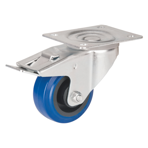 Blue Caster, Swivel with Brake, 3" (76 mm), Rubber, 285 lbs. (129 kg.) Cantin et fils
