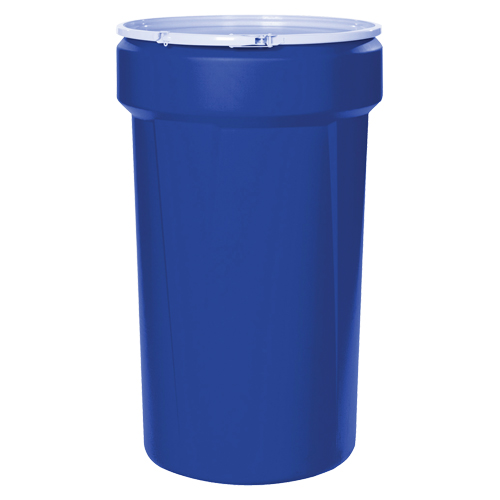 Baril emboîtable en poly&eacute;thyl&egrave;ne, 55 gal. US (45 gal. imp.), Dessus ouvert, Bleu Cantin et fils
