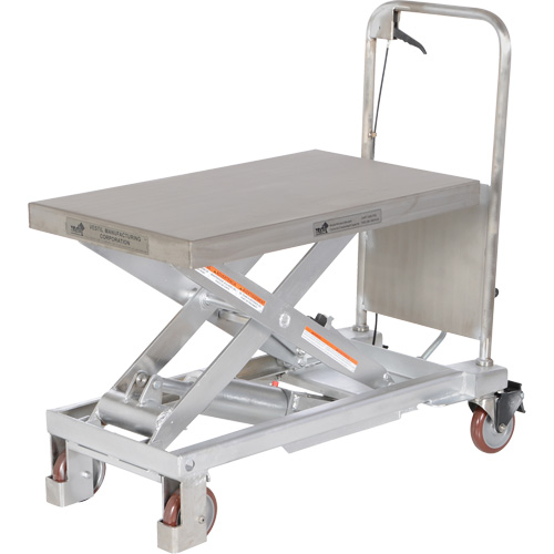 Manual Hydraulic Scissor Lift Table, 32-1/2" L x 19-1/2 W, Partial Stainless Steel, 1000 lbs. Capacity Cantin et fils